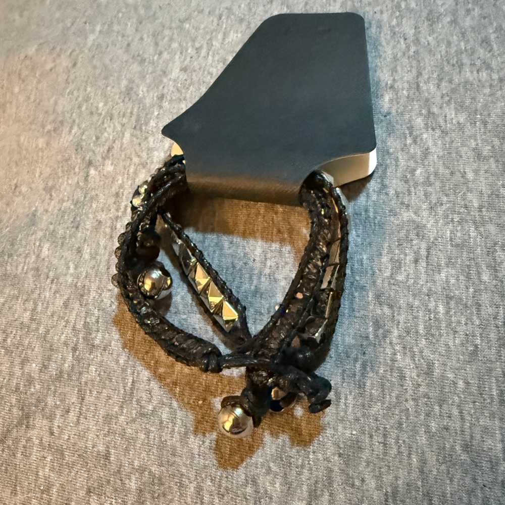 Leather Black Beaded Bracelet NWT - Picture 1 of 3